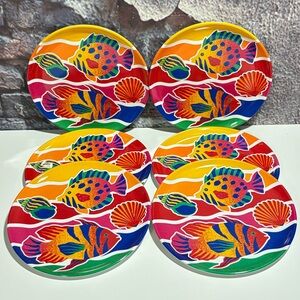 Melamine Salad Snack Lunch Dinner 8"  Plates Precidio Inc Tropical Fish Set of 6